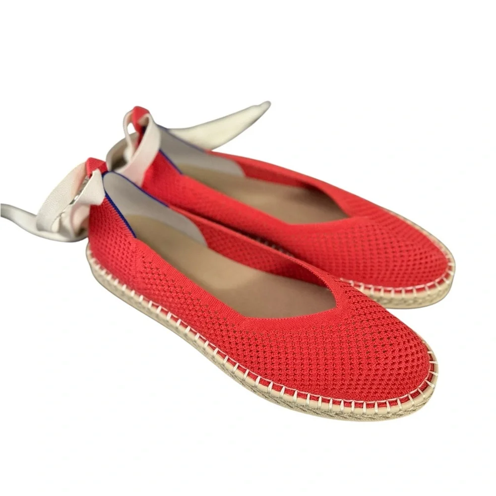 NEW ROTHYS Boardwalk Red Wrap Espadrilles Flats Slip Ons